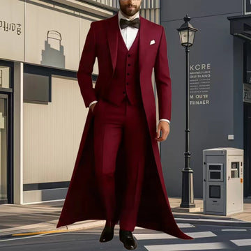 Long Jacket Business Formal Men Suit Groom Groomsman Tailored Costume Homme 3-Piece  Fashion Clothing Set Jacket Pants Vest