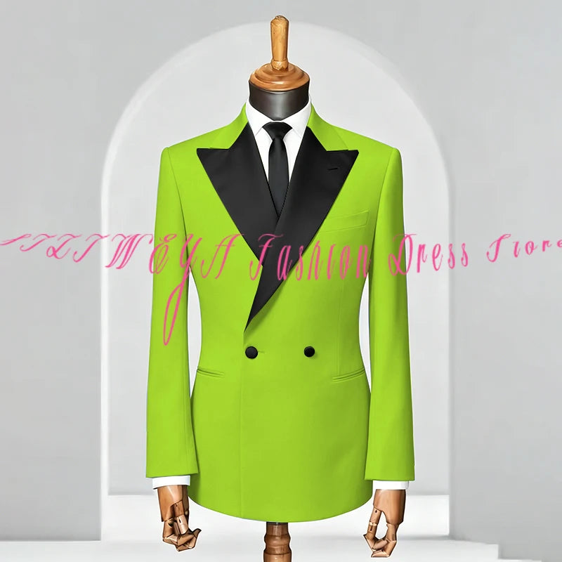 Double Breasted Men Slim Fit Suit 2 Pieces Jacket Pants Formal Occasion Tuxedo Business Casual Chic Outfits