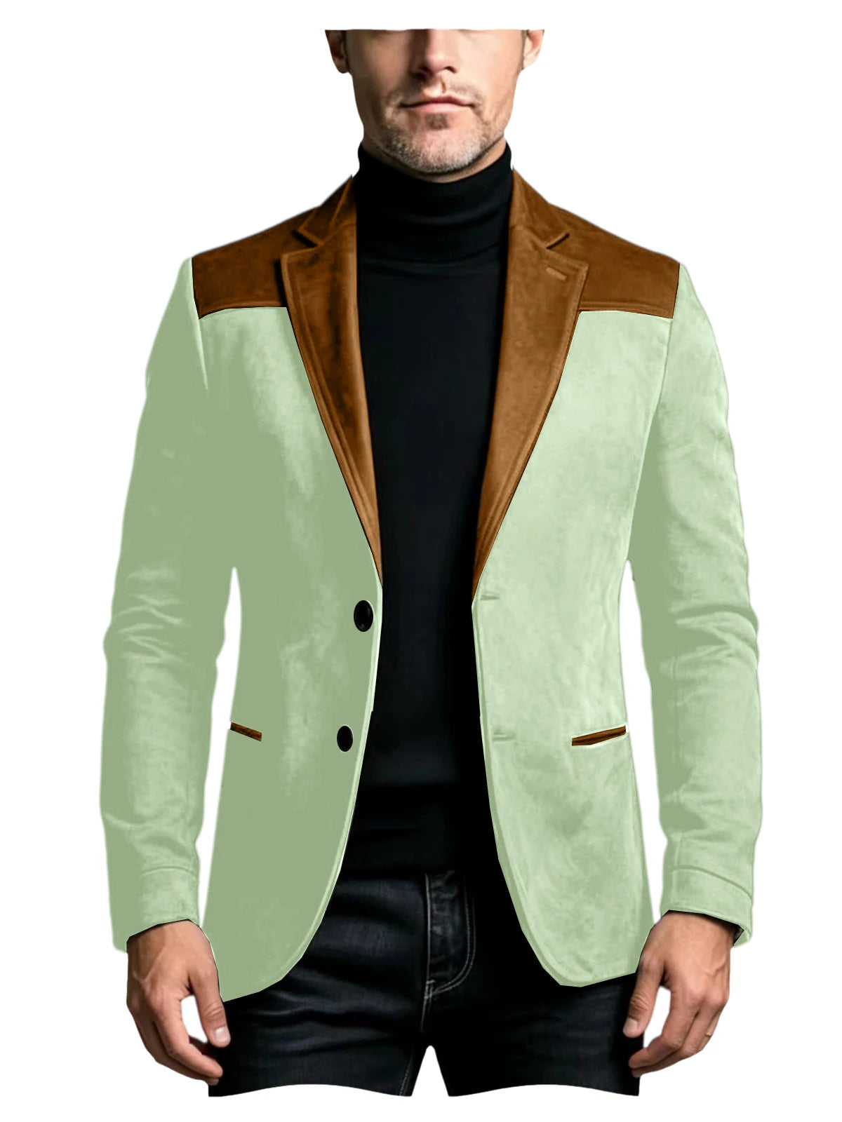 Men Suede Patchwork Lapel Blazer Slim Fit Color Block Suit Jacket Business Streetwear Outerwear For Party Daily Evening Outfits