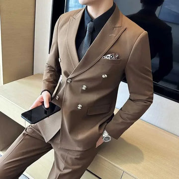 Suits Blazers (Jackets+Vest+Pants) Men S-6XL Double-breasted Suits/Korean Style Groom's Wedding Dress 3-piece Set/Man Luxury