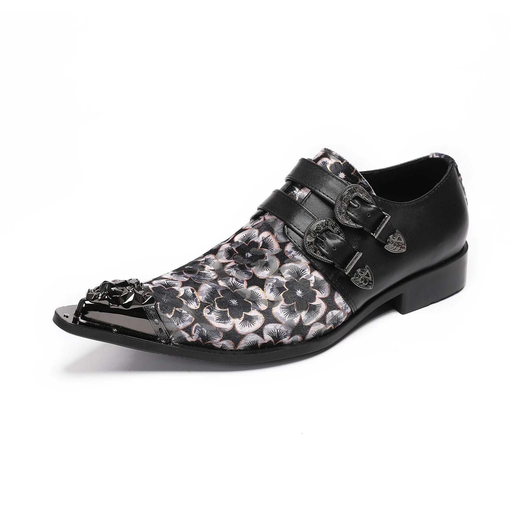 New men's Oxford shoes with buckle and large floral leather formal party and wedding shoes zapatos hombre marcas lujo