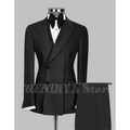 Peaked Lapel Slim Men's Suit High Quality Outfit Blazer Set Double Breasted Pleat Business Casual Formal Wedding Clothes