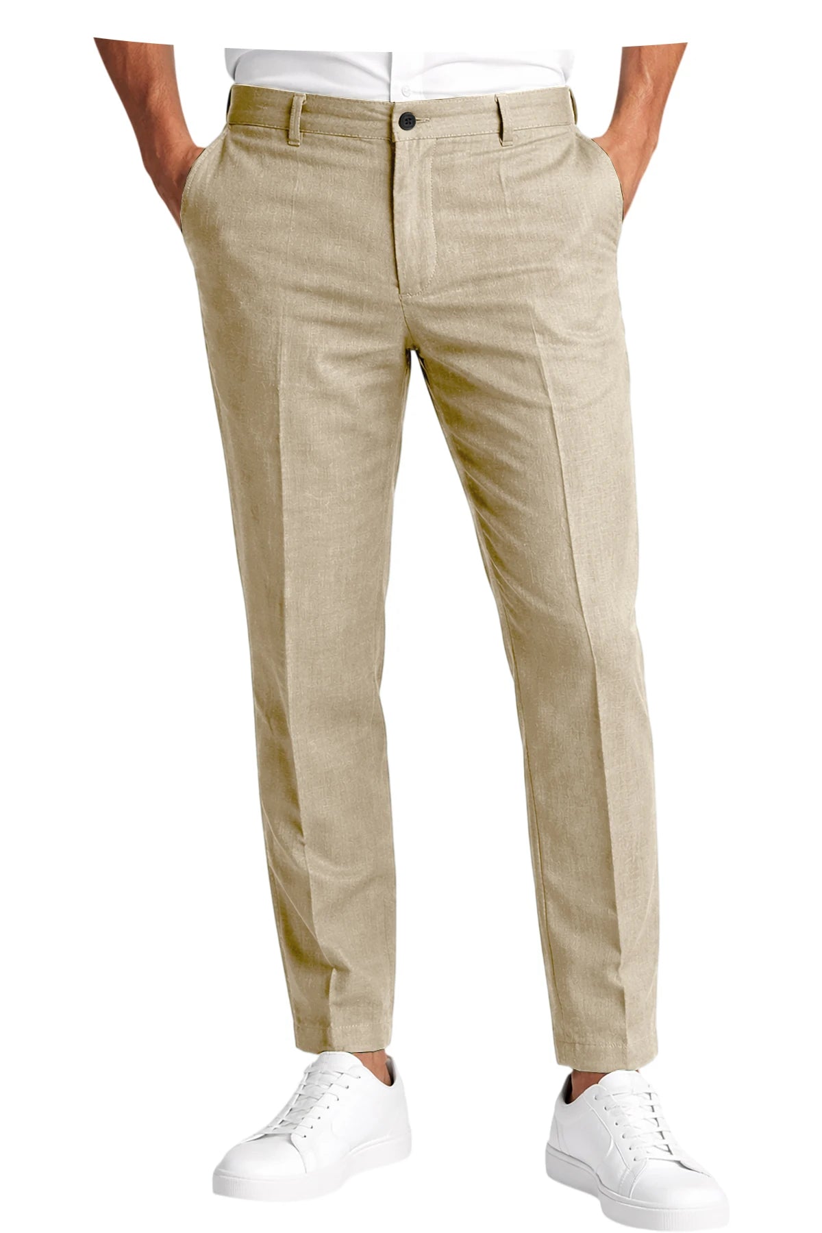 Men's Premium Linen Blend Pants Lightweight Slim Fit Wrinkle-Resistant Trousers Business Office Summer Casual Formal Wear