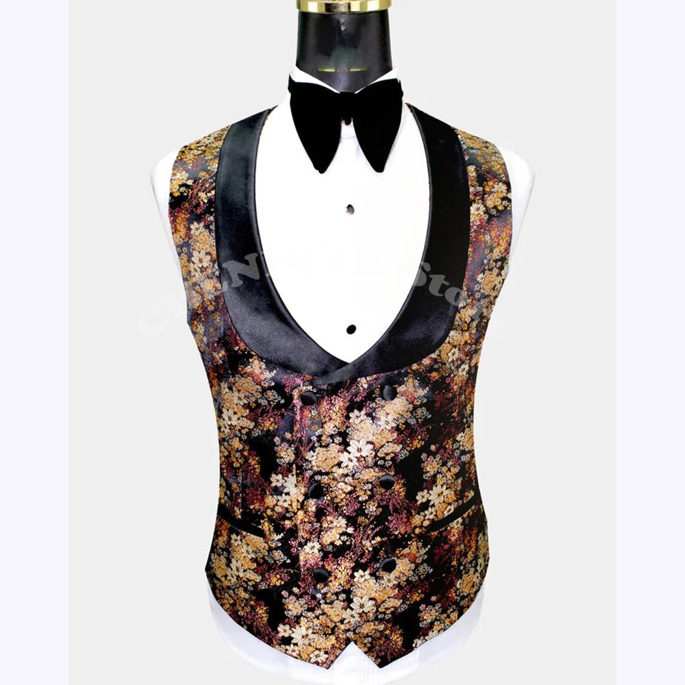 Fashion Printed Men's Suits Single Breasted Peak Lapel Suit 3 Piece Wedding Groom Evening Party Prom Formal Outfits Customized