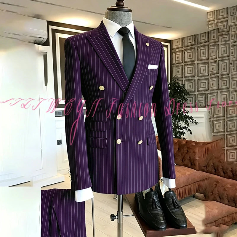 2025 Men's High-End Boutique Suit Stripe Trousers Set Wedding Party Fashion Business Casual Trendy Two-Piece Ensemble