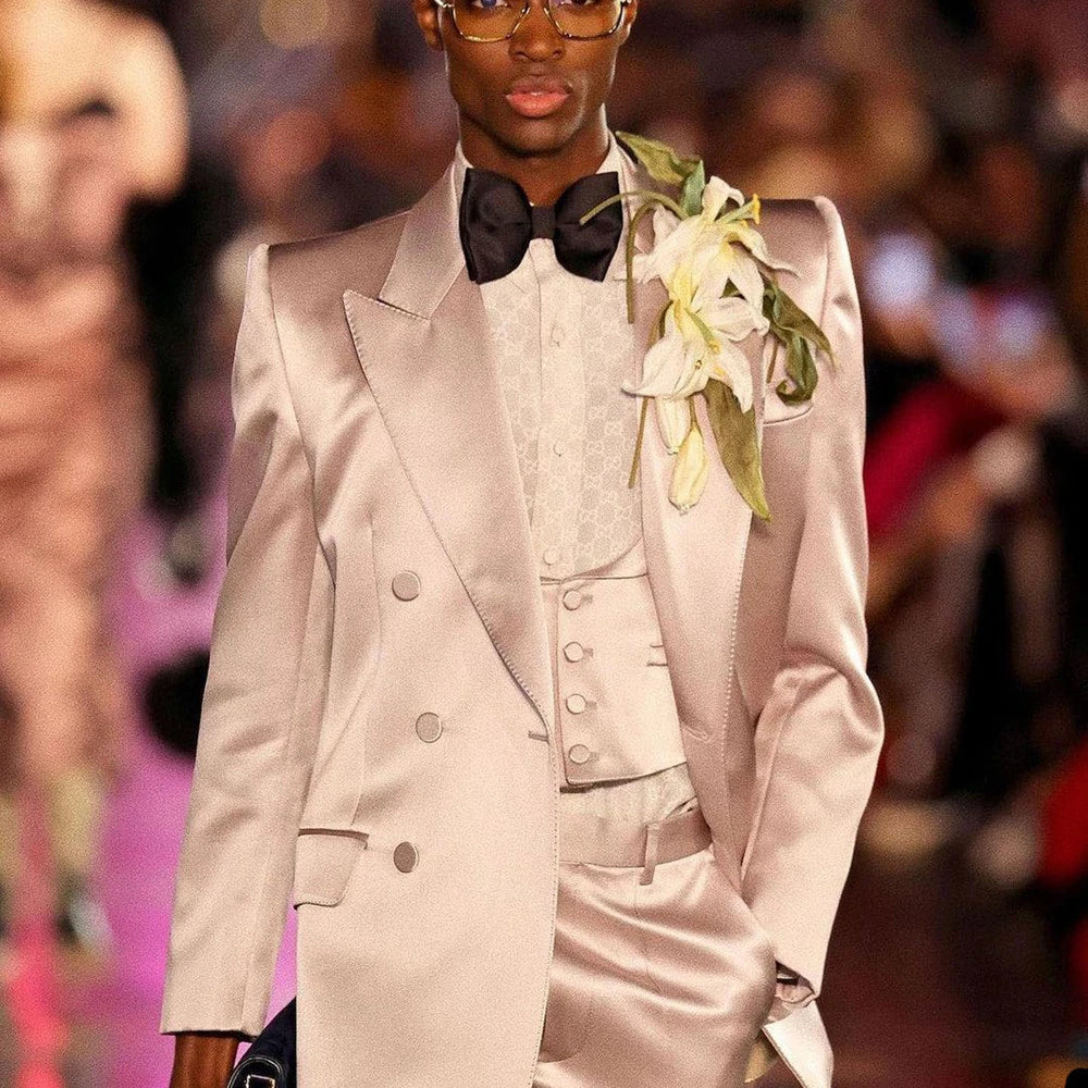 Costume D'homme Satin Pink Mens Pants Suits Set Wedding Tuxedos Custom Made Prom Party Formal Male Blazer (Jacket+Pants)
