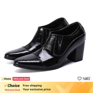 Black high-heeled men's shoes high-quality dress shoes leather non-slip business men's shoes
