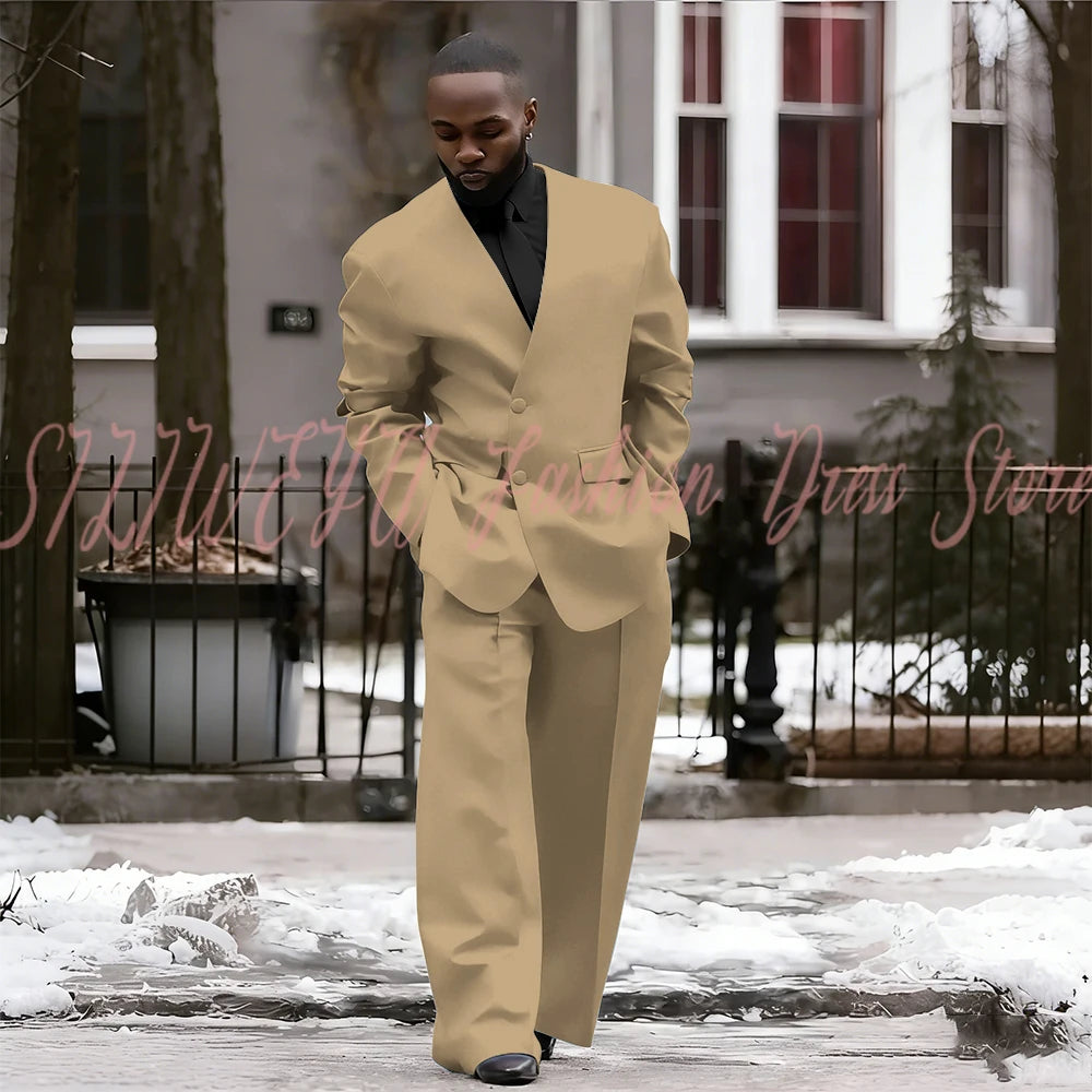 Single Breasted Red Men's Suit 2 Pieces Jacket Pants Loose Style Business Casual Work Commute Daily Social Blazer Set