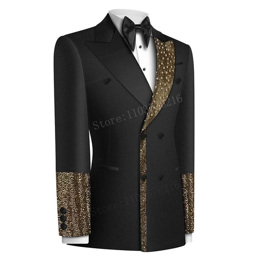 B01 Luxury 2 Piece Men's Suit Tailcoat Application Single Button Lapel Satin Formal Pearl Party Wedding Groom Jacket Suits