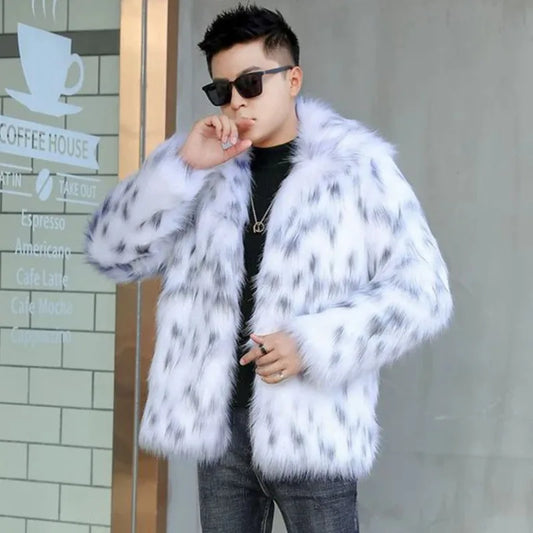 PFHQ Niche Design Men's Faux Fur Jackets Turn-down Collar Contarst Color Fleece Thickened Casual Male Coats New Winter 21Z7614