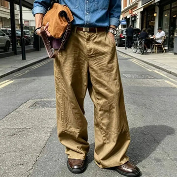 Men's Wide Leg Pants Casual Loose Fit Chino Trousers Vintage Streetwear Baggy Trousers for Daily Wear