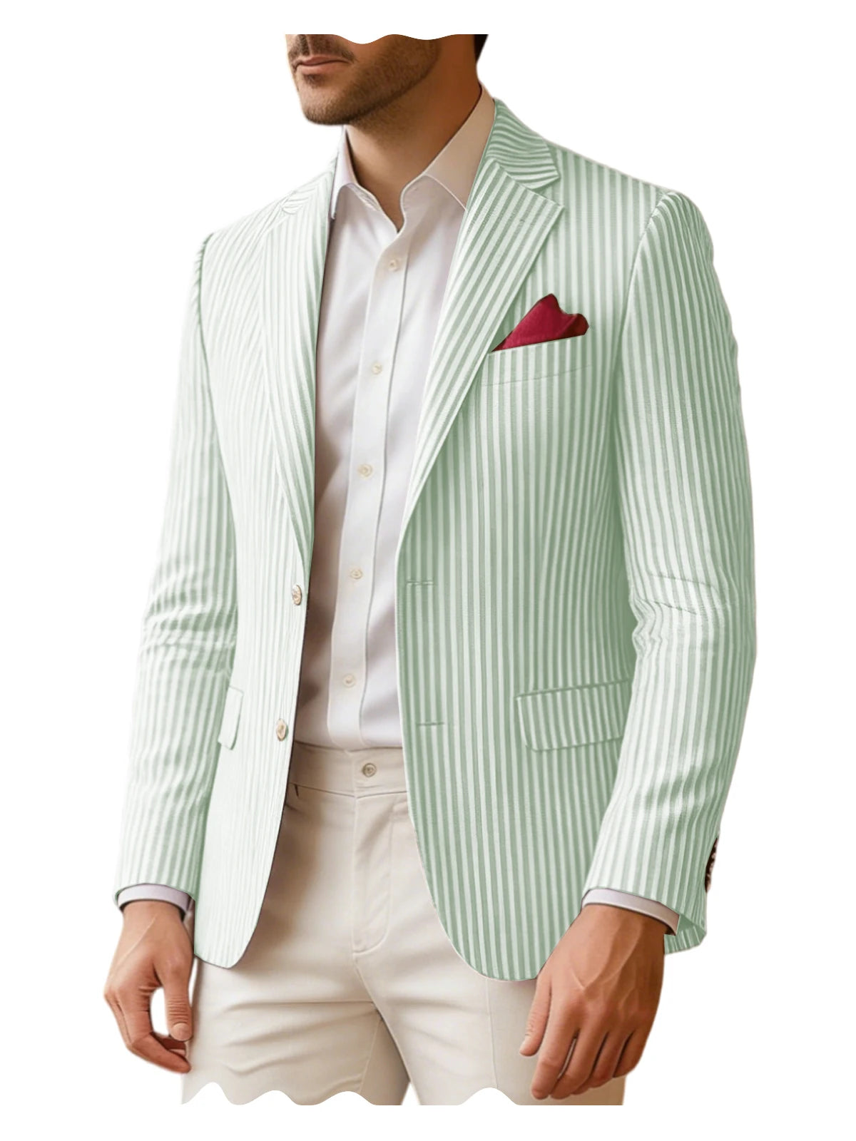 Men's Seersucker Striped Blazer Classic Slim Fit Notch Lapel Business Casual Suit Jacket For Beach Vacation Summer
