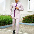 Tailor-Made Men's Suit Slim Fit Contrast Color Double Breasted High Quality Peaked Lapel Business Handsome Male Clothing Set