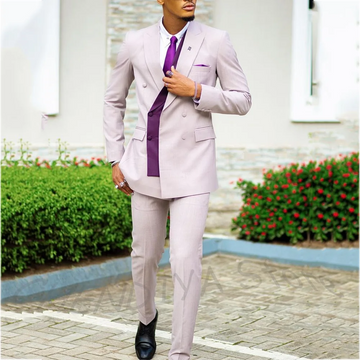 Tailor-Made Men's Suit Slim Fit Contrast Color Double Breasted High Quality Peaked Lapel Business Handsome Male Clothing Set
