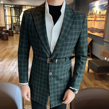 Filla di alta qualità con fibbia di alta qualità Blazer Men Luxury Blazer Blazer Homme Wedding Business Dress Banquet Plaid Giacca