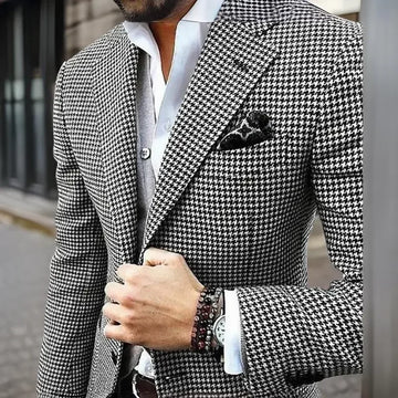 Slim Fit Men's Blazer Houndstooth Casual Italian Style Man Suit Jacket Notched Lapel 1 Pc Check Wedding Coat For Prom Party 2025