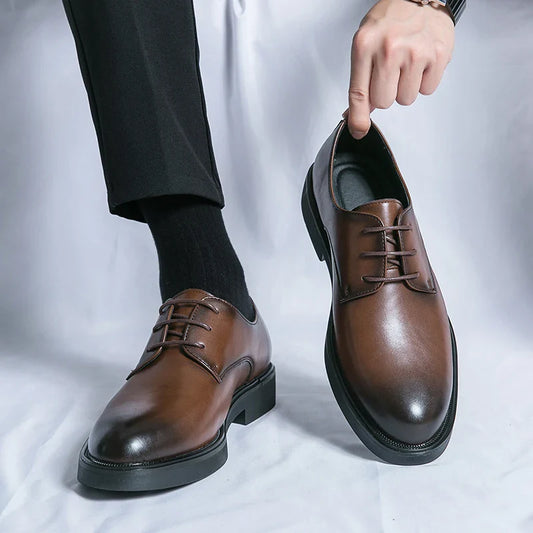 Luxury Derby Dress Leather Men Shoes Lace-up Office Social Shoes Male Party Weeding Shoes Men Spring/Autumn Formal Shoes For Men