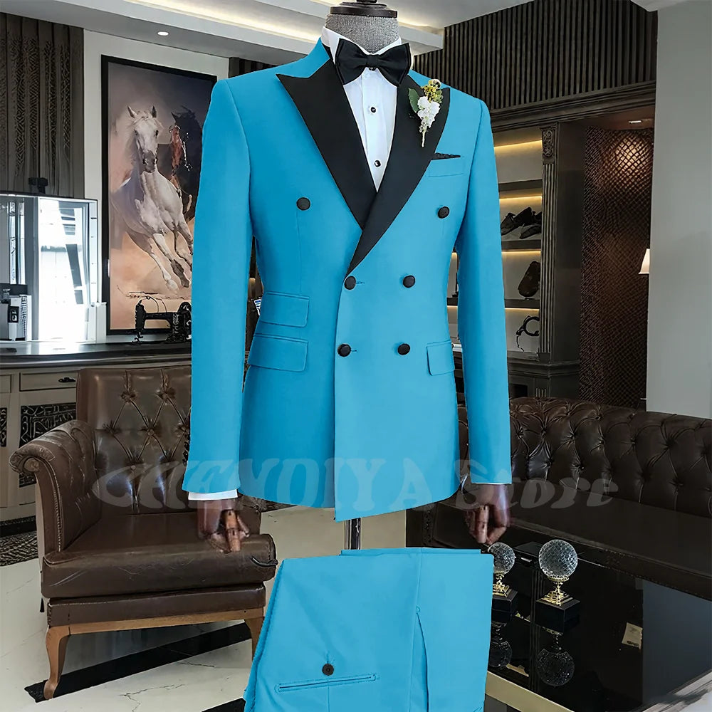 Elegant Men Suits Classic Double Breasted Peak Lapel Male Clothing 2 Piece Fashion Evening Party Business Prom Formal Set