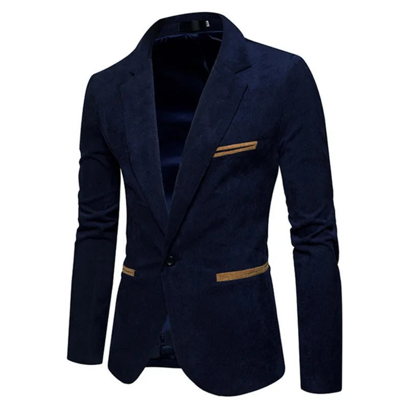 Men's Casual Suit Jacket Fashion Solid Color High Quality Corduroy Button Pocket Lapel Jacket Business Party Leisure Suit