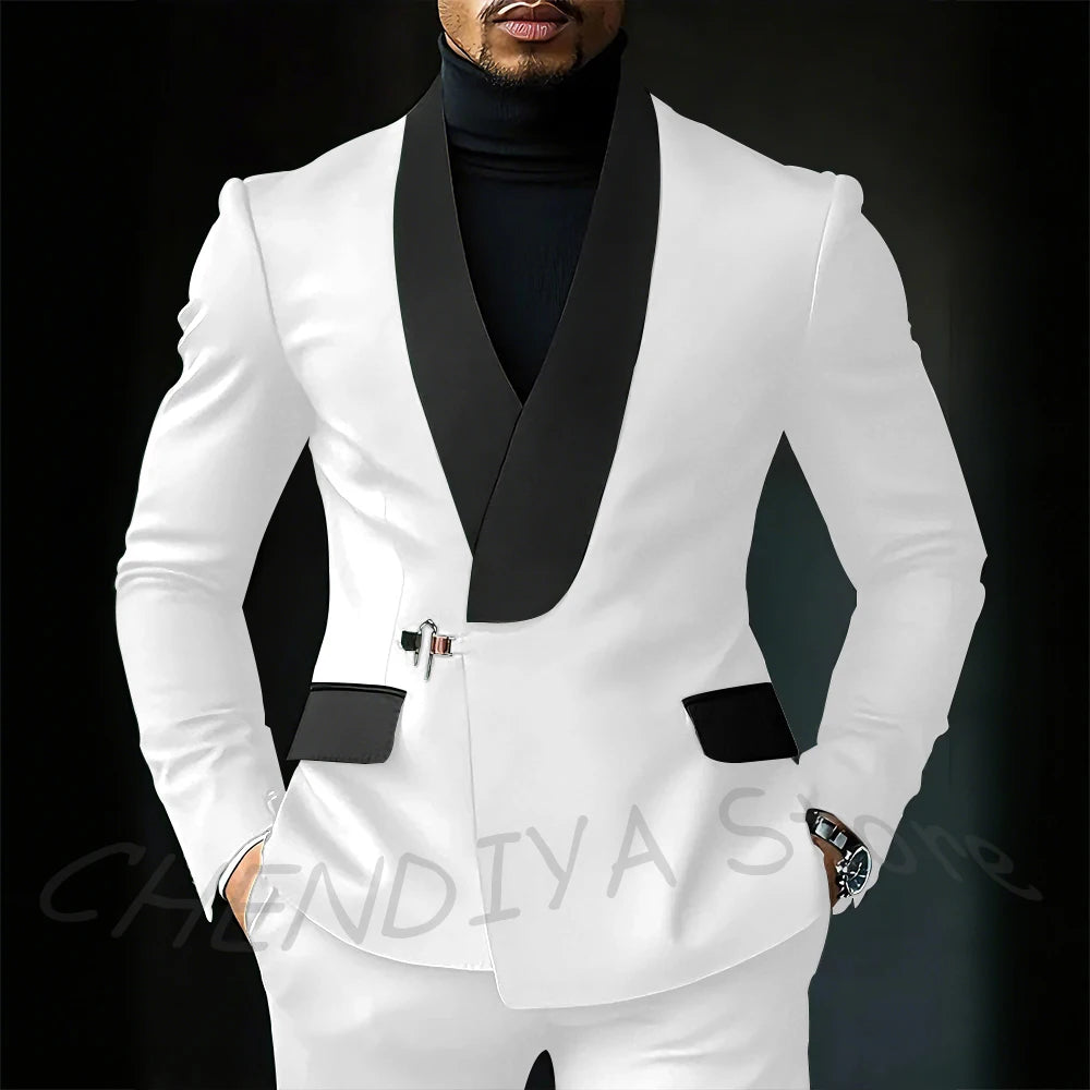 Contrast Color Men's Suit Set 2 Piece Elegant Shawl Lapel Slim Fit Formal Outfit Business Casual Jacket Pants Customized