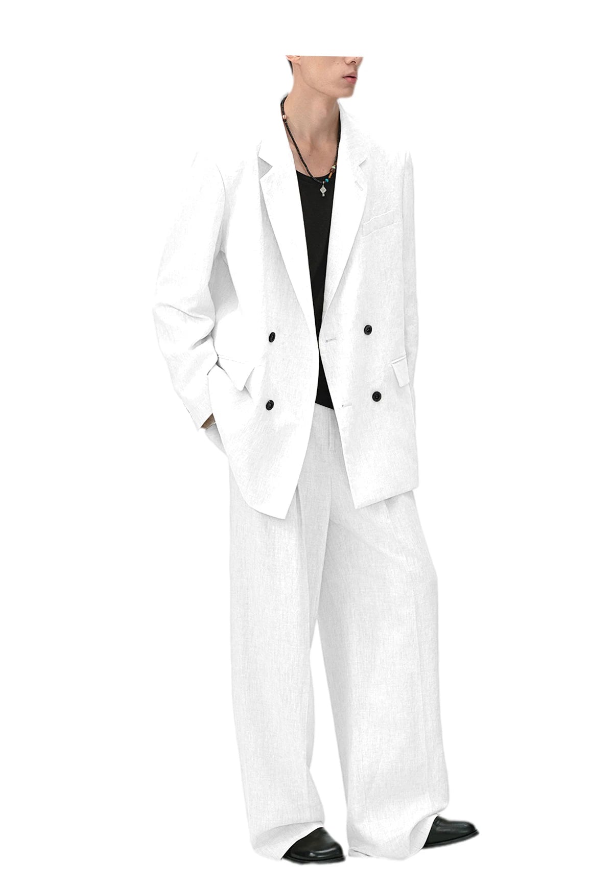 Men's Linen Suit 2-Piece Double Breasted Slim Fit Blazer Straight Leg Pants For Summer Casual Business Wedding Streetwear