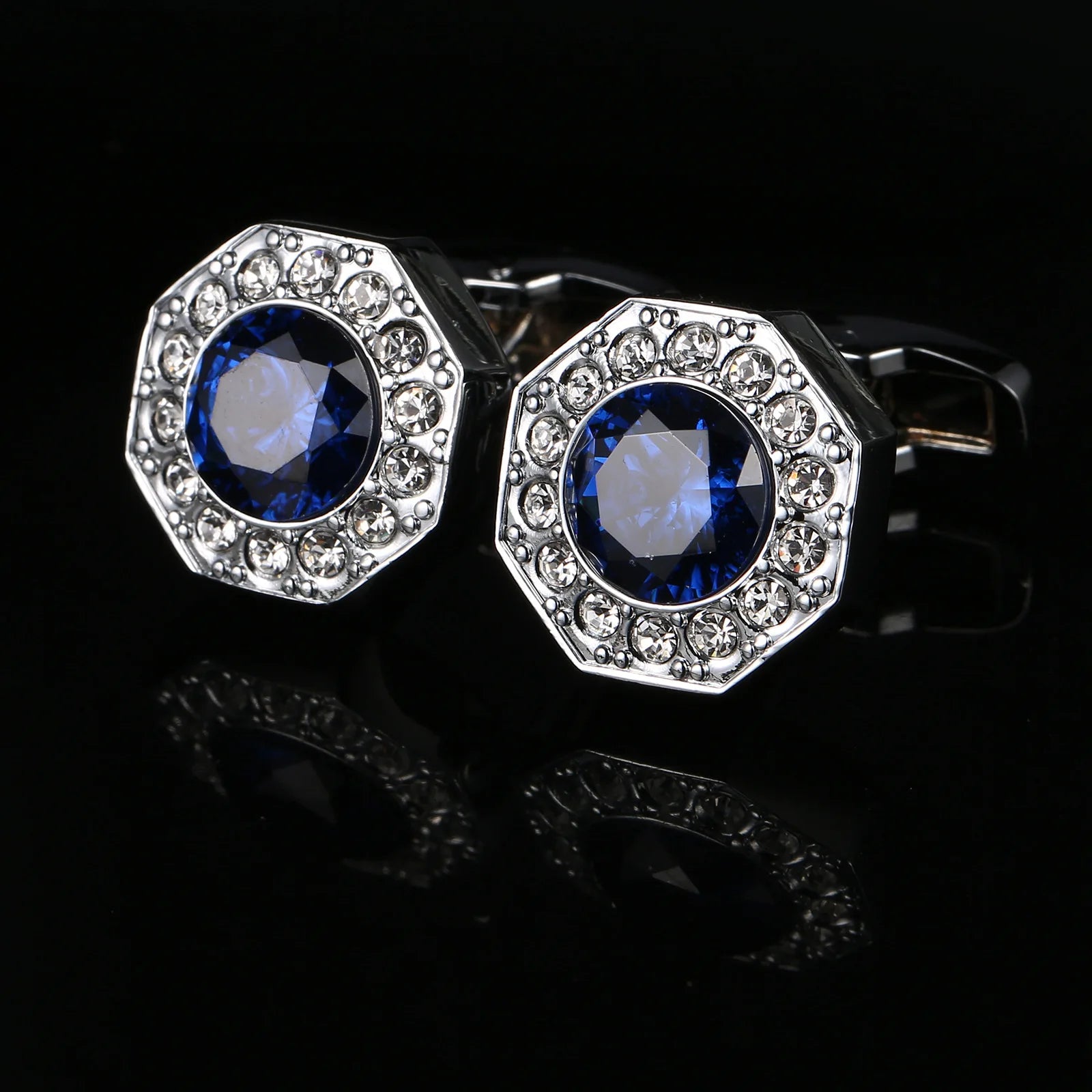 High Quality Blue Crystal French Shirt Cufflinks For Father Gifts Men's Rhinestones Buttons Wedding Groomsmen Farors Jewelry