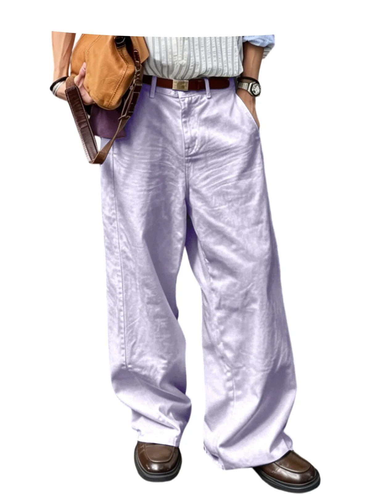 Men's Wide Leg Pants Casual Loose Fit Chino Trousers Vintage Streetwear Baggy Trousers for Daily Wear