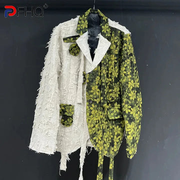 PFHQ Men's High Quality Patchwork Suit Jackets Autumn Handmade Flower Handsome Personality Temperament Casual Art Blazer 21Z2905