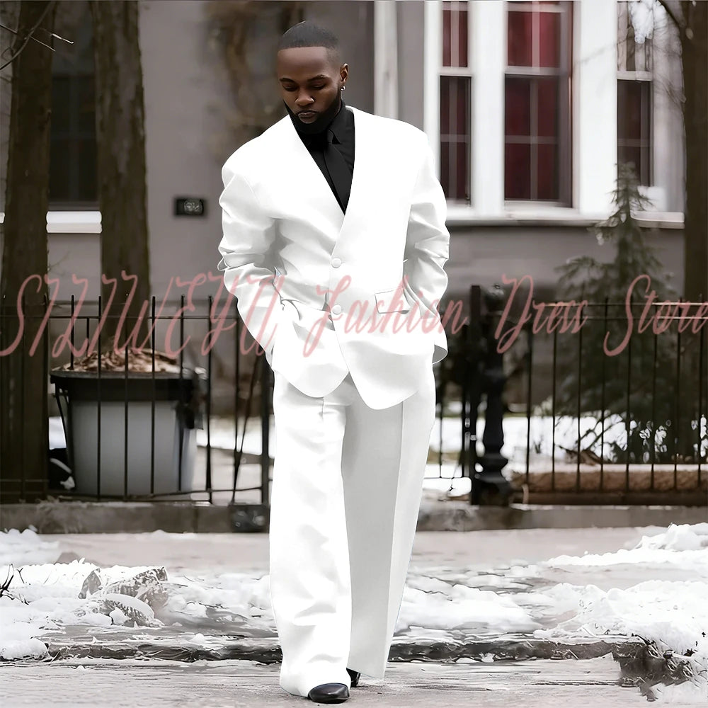 Single Breasted Red Men's Suit 2 Pieces Jacket Pants Loose Style Business Casual Work Commute Daily Social Blazer Set
