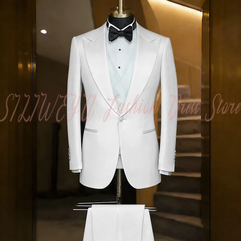 Elegant Black Men's Suit Single Breasted Peak Lapel Wedding Groom Tuxedo Dinner Party Dress Business Casual Male Clothing