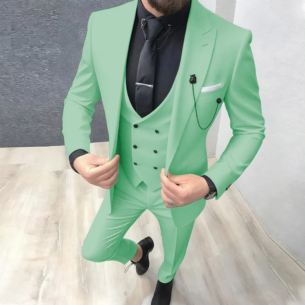 2025 Latest Design Men Suits Fashion Wedding Tuxedo Formal Casual Business Groom 3 Piece Male Suit Slim (Blazer+Vest+Pants)