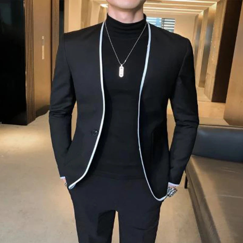 Fashion Lattice Men's Suit Slim Fit Prom Wedding Suits For Men Groom Tuxedo Jacket Pants Set Custom Casual Formal 2 Piece