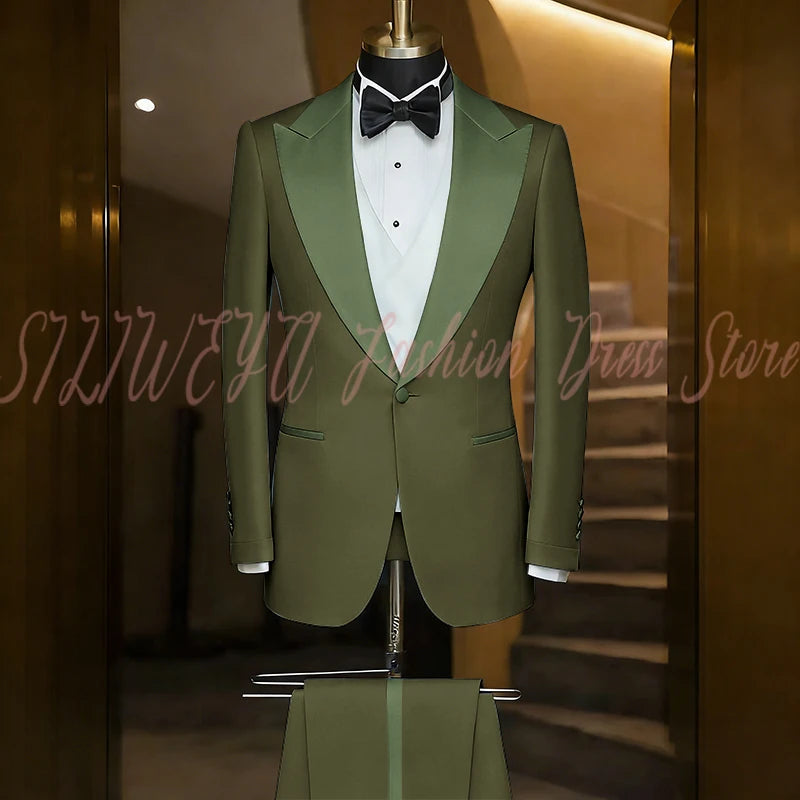 Elegant Black Men's Suit Single Breasted Peak Lapel Wedding Groom Tuxedo Dinner Party Dress Business Casual Male Clothing