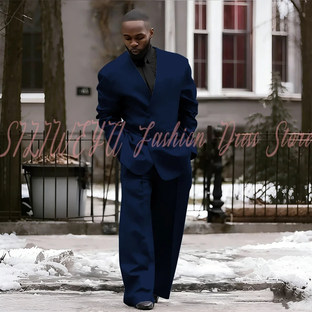 Single Breasted Red Men's Suit 2 Pieces Jacket Pants Loose Style Business Casual Work Commute Daily Social Blazer Set