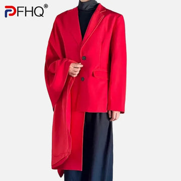 PFHQ Single Breasted Men's Blazers Niche Design Loose Solid Color Casual Irregular Hem Cloak Coat Male Suit Jackets Chic 9C7648