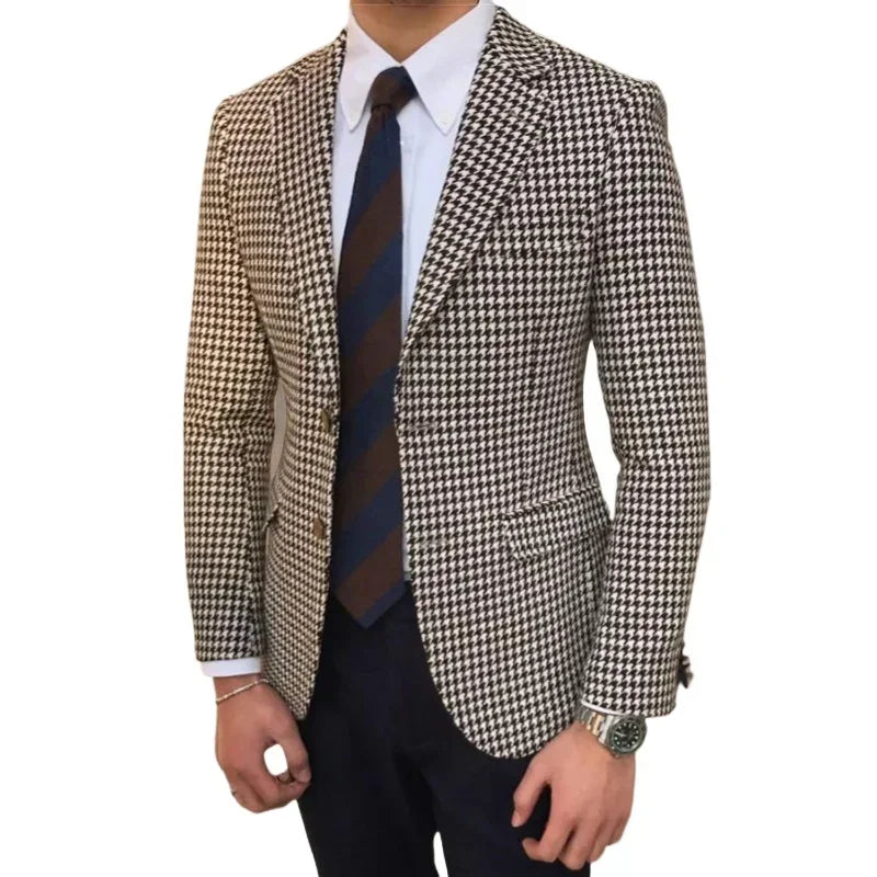 Check Suit Jacket For Men Wedding Tuxedo Houndstooth Blazer 1 Pc American Style Notch Style Check Plaid Fashion Suit 2025