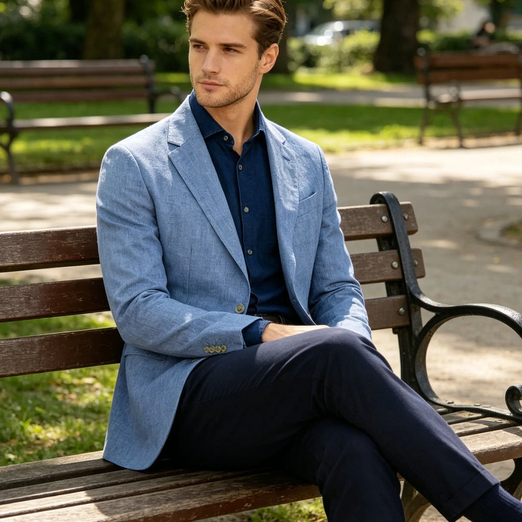 Men‘s Linen Suit Jacket Solid Color Slim Fit Notch Lapel Flap Pocket Two Buttons Lightweight Breathable Blazer Summer Wedding  ﻿