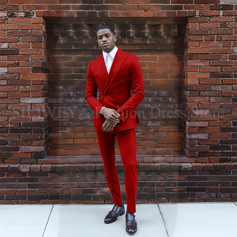 Grey Double Breasted Men's Suit 2 Pieces Jacket Pants Business Casual High Quality Office Stylish Male Clothing