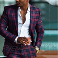 Customized Plaid Men Suits High Quality Nocth Lapel Single Breasted Jacket Pants Wedding Boyfriend Suit Club Prom Fashion Set