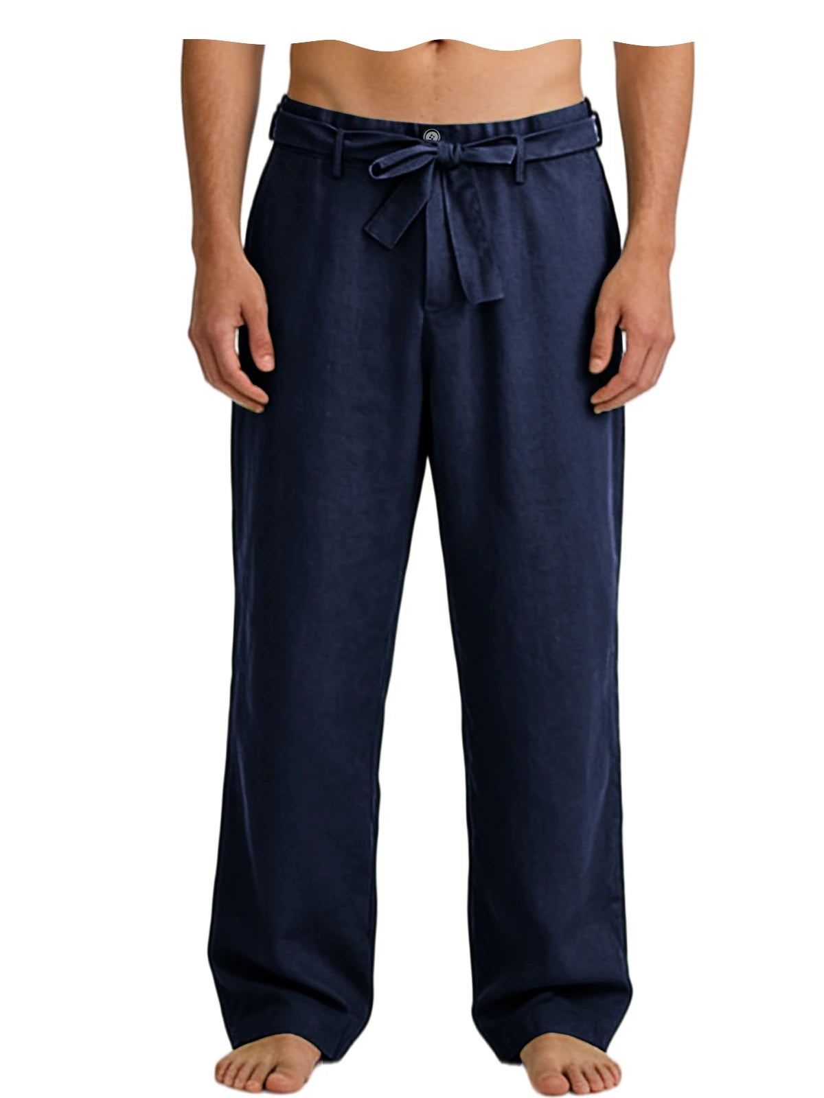 Vintage Men's Tie Waist Linen Blend Pants High Waist Wide Leg Casual Trousers Soft Breathable Lounge Pants for Men