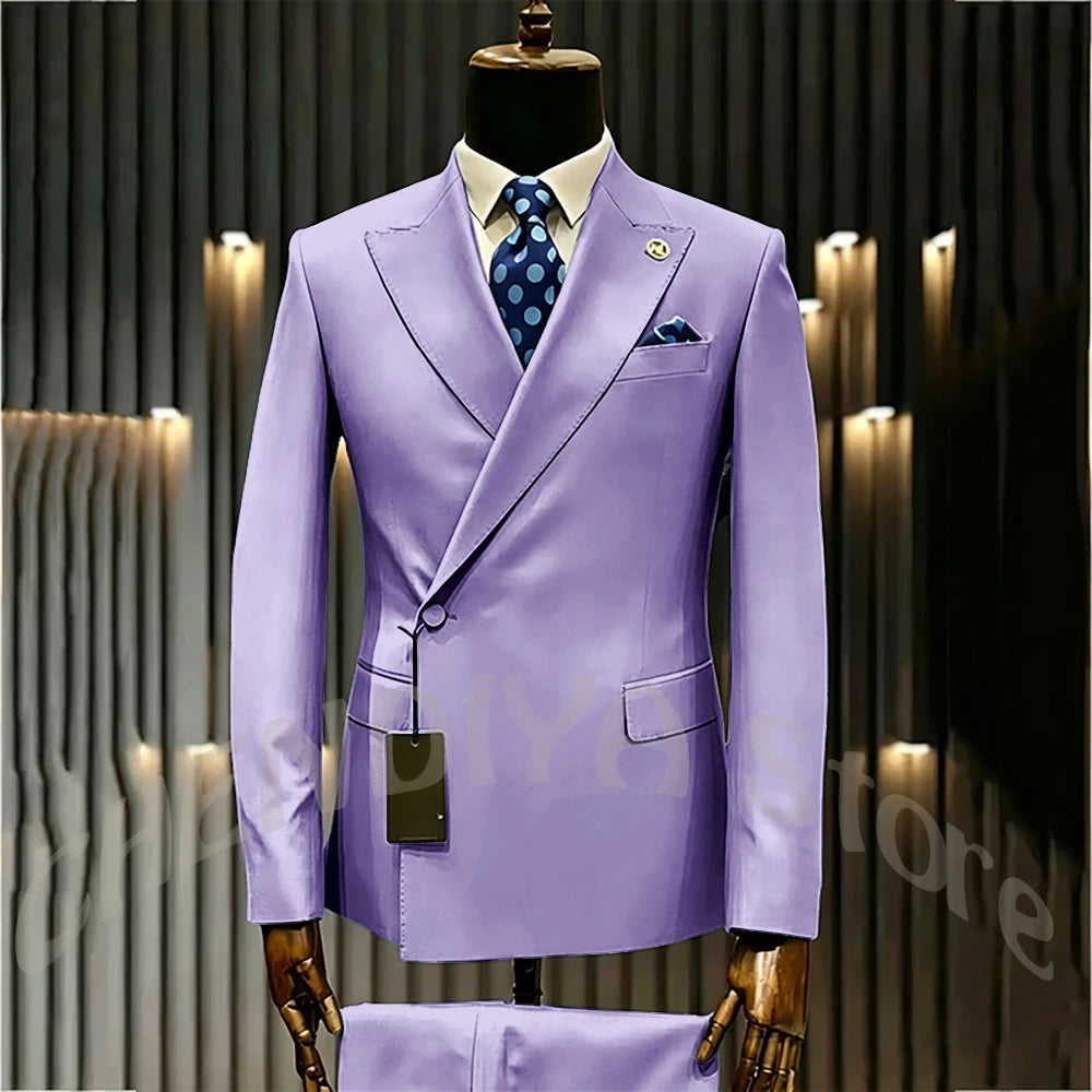 High Quality Formal Men's Suit Incline Single Button Peaked Lapel Slim Fit Business Casual Groom Wedding Set Prom Outfit