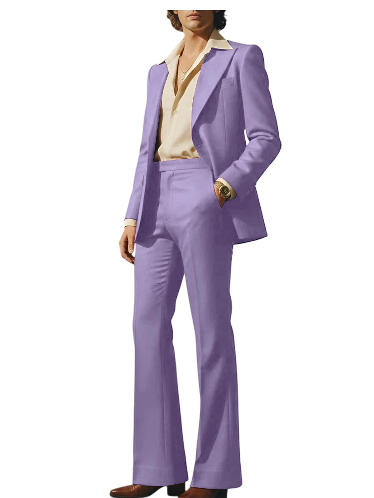 Men's Luxury 2 Piece Suit Set Slim Fit Peak Lapel Blazer Flared Straight Leg Pants Formal Business Wedding Prom Tuxedo