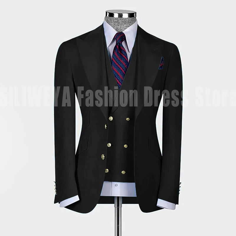 High Quality Men's Suit Slim Fit Solid Color Suit Formal Business Office Single Breasted Coat Pants Vest 3 Pieces Blazer Set