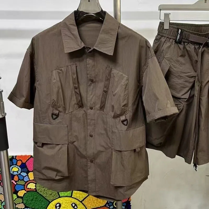 2 pieces of summer Korean version fashionable shorts set, light luxury workwear short-sleeved quick-drying loose men's youth set