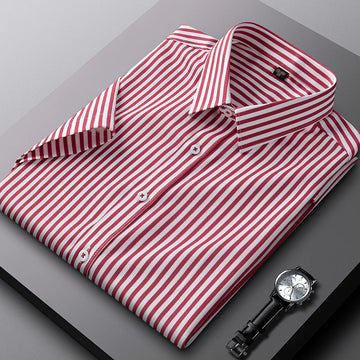 Casual summer short sleeve shirts for men striped elatic social slim fit formal shirt Business class fit thin easy-care clothes