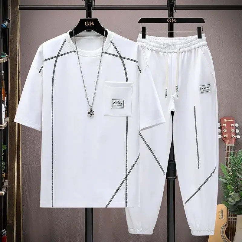 Sweatshirts Man Trousers Sets Sweatsuit Tracksuit Loose Stylish Essential Polyester High Quality T-shirts Pants Suits for Men