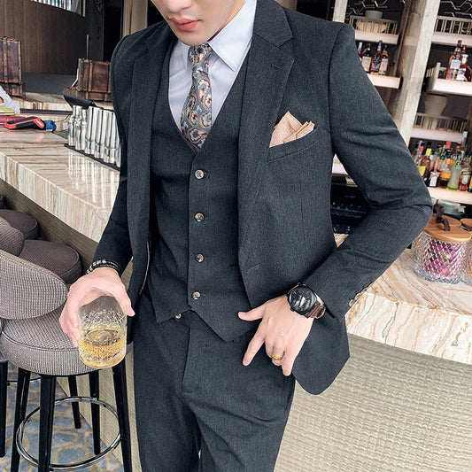 (Jacket+Vest+Pants) New British Twill Casual Suit 3-Piece Luxury Men's Business Suits Wedding Groom Classic High-Quality Tuxedo