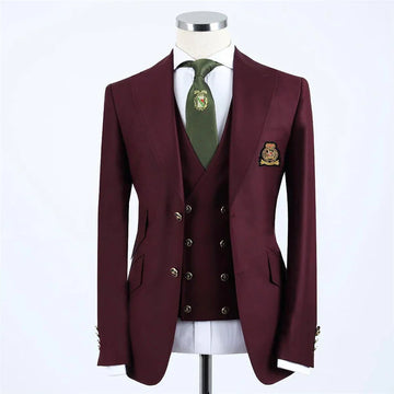 Klassischer Burgunder Voller Männeranzug für Hochzeitsfeier 3PCS Blazer Weste Hosen Business tragen formelle Smokingkostüm Homme