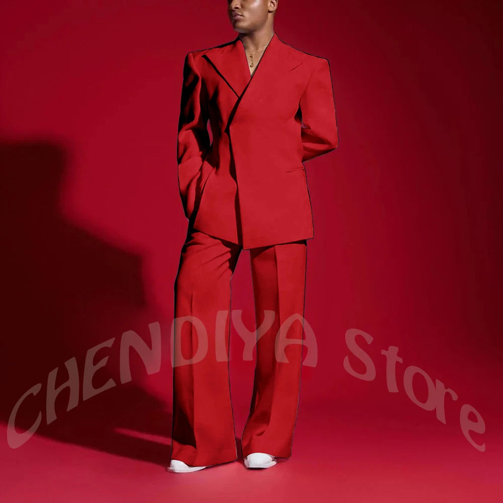Elegant White Men Suit Peak Lapel Handsome Casual Male Clothing Two Pieces Jacket Pants Banquet Party Suits Set Straight