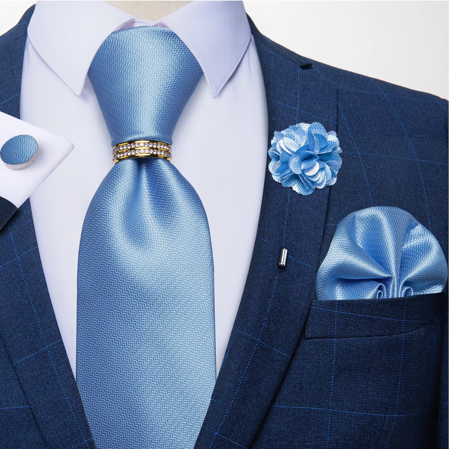 8cm Men Silk Tie White Solid Necktie Men's Formal Wedding Party Ties Cufflinks Hanky Flower Brooch Set Men Gift Corbatas DiBanGu